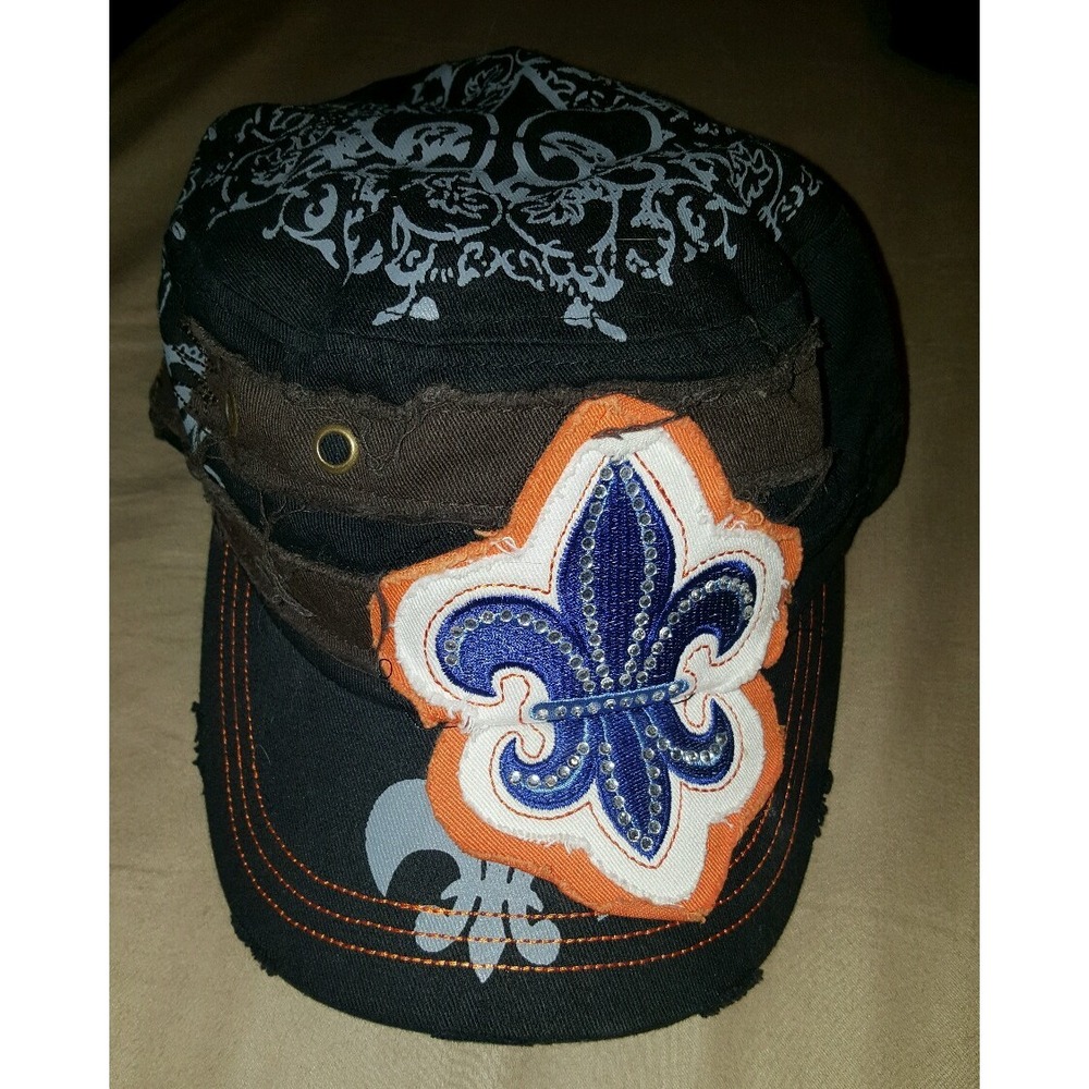 Black Cadet Cap Hat w/ Blue White orange Silver accents Fluer de Lis Womens